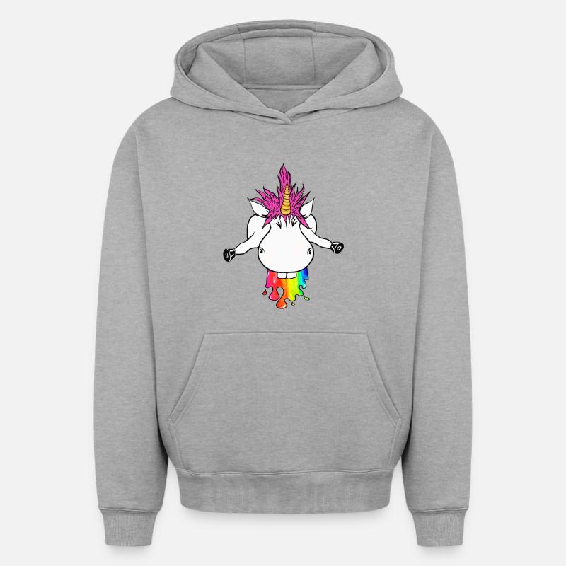 Regenbogen Einhorn Farbklecks Regenbogenkotze - Oversized Heavyweight Unisex Hoodie - Grau meliert
