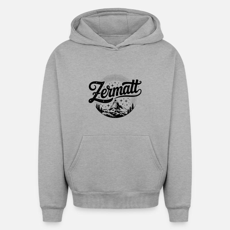 Zermatt - Conception de souvenirs - Sweat à capuche unisexe oversize épais SPREAD - gris chiné