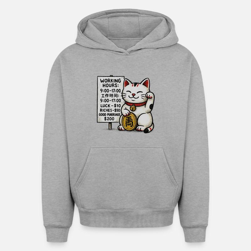 Panneau Lucky Cat Fortune - Sweat à capuche unisexe oversize épais SPREAD - gris chiné