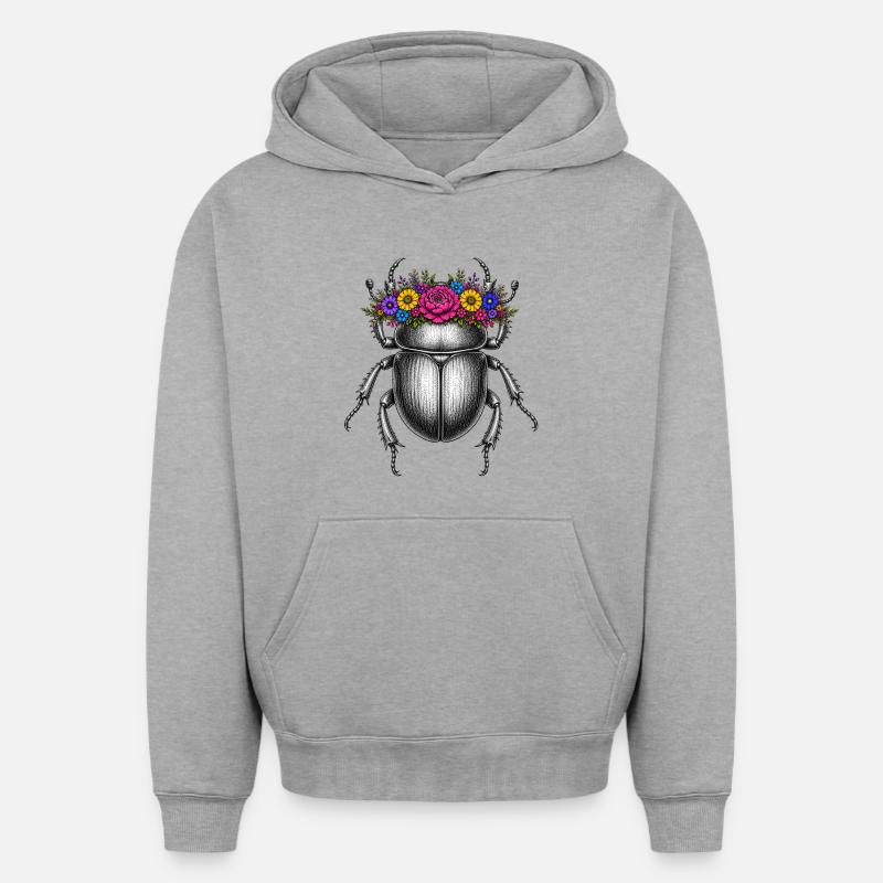 Scarabée avec couronne de fleurs - Sweat à capuche unisexe oversize épais SPREAD - gris chiné