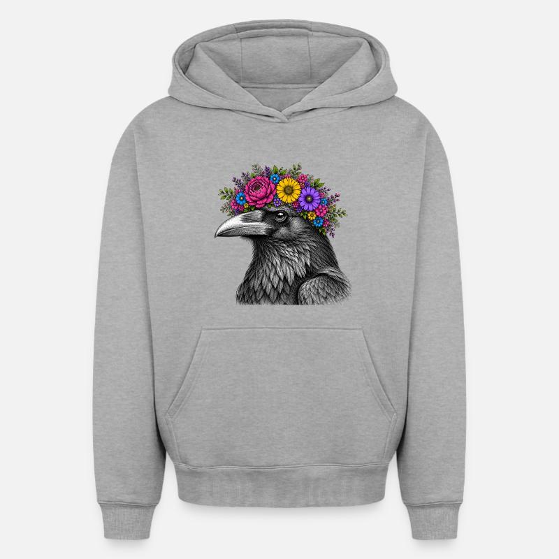 Krähenkopf mit Blütenkrone - Oversized Heavyweight Unisex Hoodie - Grau meliert