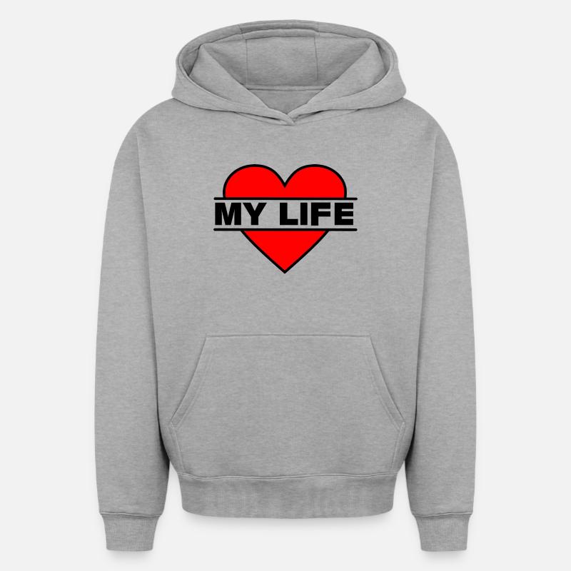Coeur J’aime ma vie - Sweat à capuche unisexe oversize épais SPREAD - gris chiné