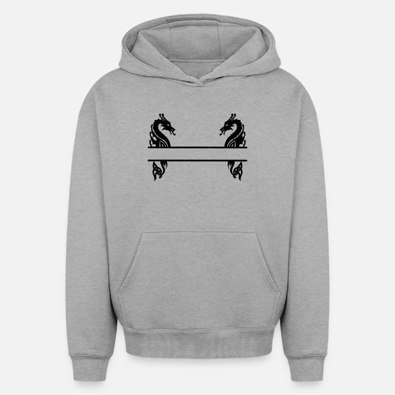 Viking Deux Dragons - Sweat à capuche unisexe oversize épais SPREAD - gris chiné
