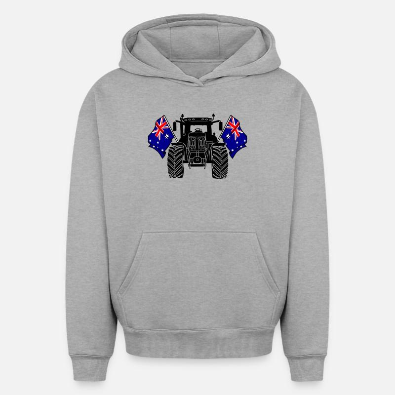 Tracteur deux drapeaux Australie - Sweat à capuche unisexe oversize épais SPREAD - gris chiné