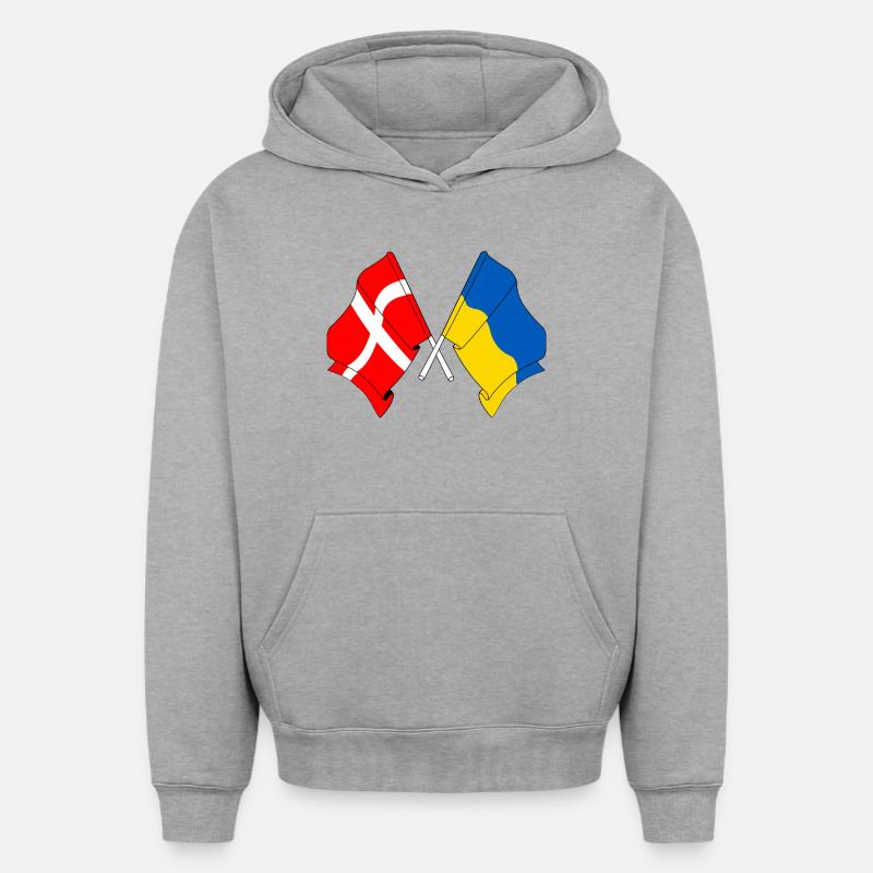 Drapeau Danemark, drapeau Ukraine - Sweat à capuche unisexe oversize épais SPREAD - gris chiné