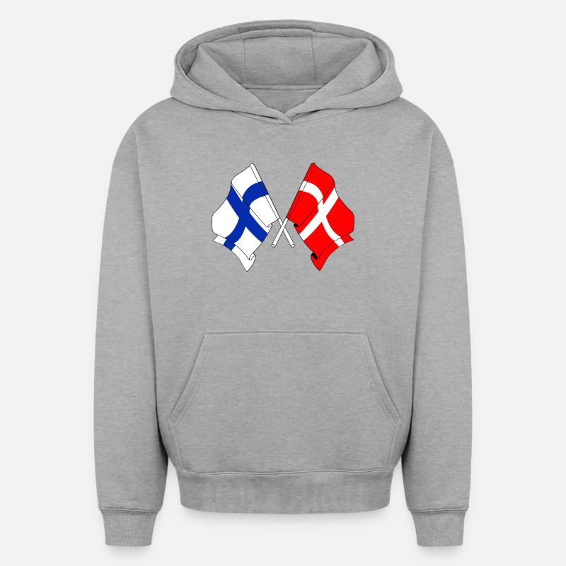 Drapeau Finlande, drapeau Danemark - Sweat à capuche unisexe oversize épais SPREAD - gris chiné