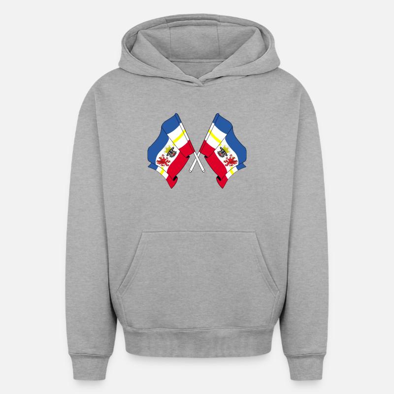 Deux drapeaux Mecklembourg-Poméranie-Occidentale - Sweat à capuche unisexe oversize épais SPREAD - gris chiné
