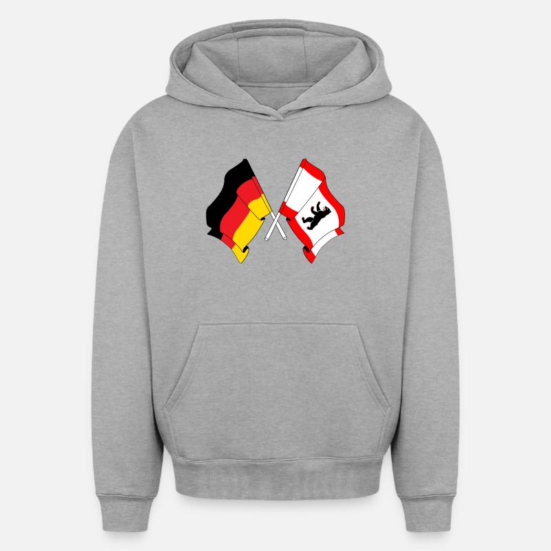 Drapeau Allemagne, Berlin - Sweat à capuche unisexe oversize épais SPREAD - gris chiné