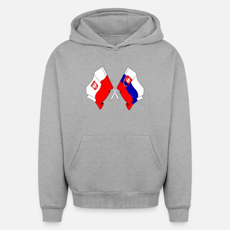 Drapeau Pologne, Slovaquie - Sweat à capuche unisexe oversize épais SPREAD - gris chiné