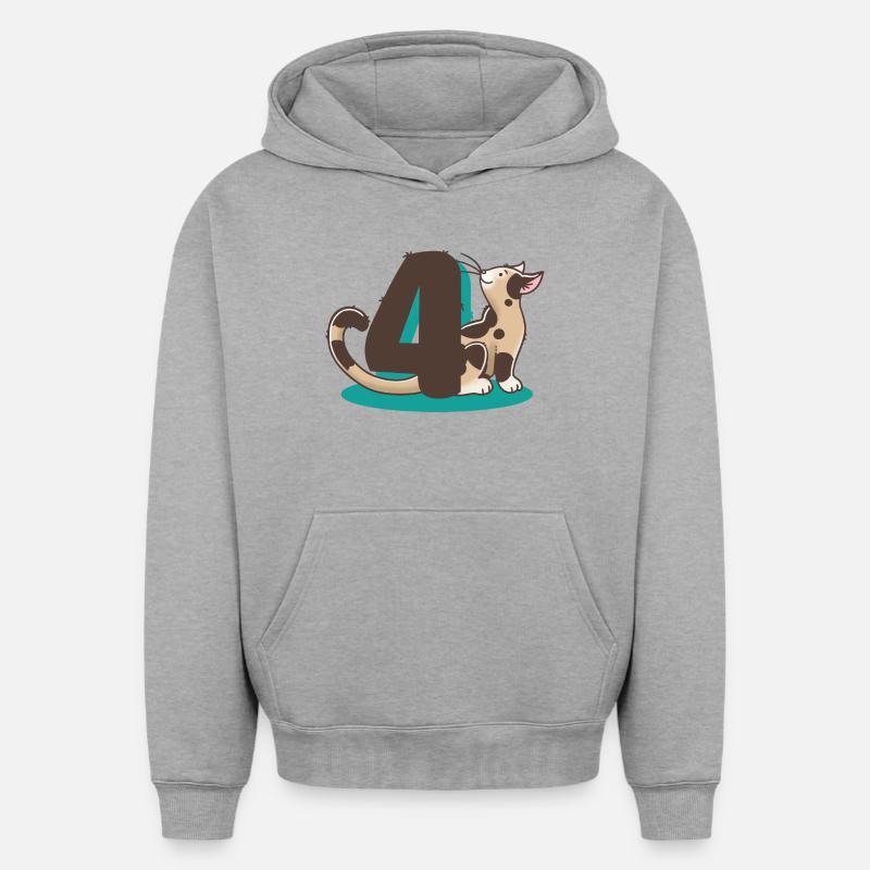 Chat numéro 4 - Sweat à capuche unisexe oversize épais SPREAD - gris chiné