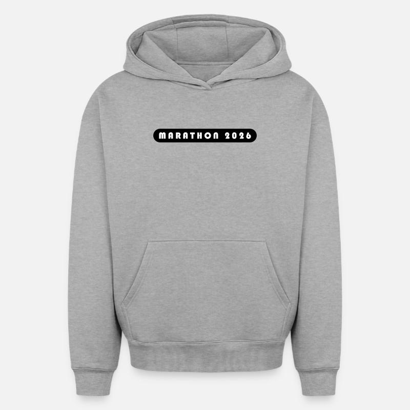 Lettrage Marathon 2026 - Sweat à capuche unisexe oversize épais SPREAD - gris chiné