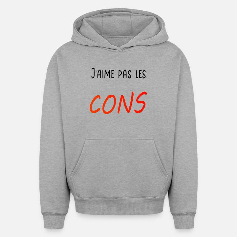 J’aime pas les cons - Sweat à capuche unisexe oversize épais SPREAD - gris chiné