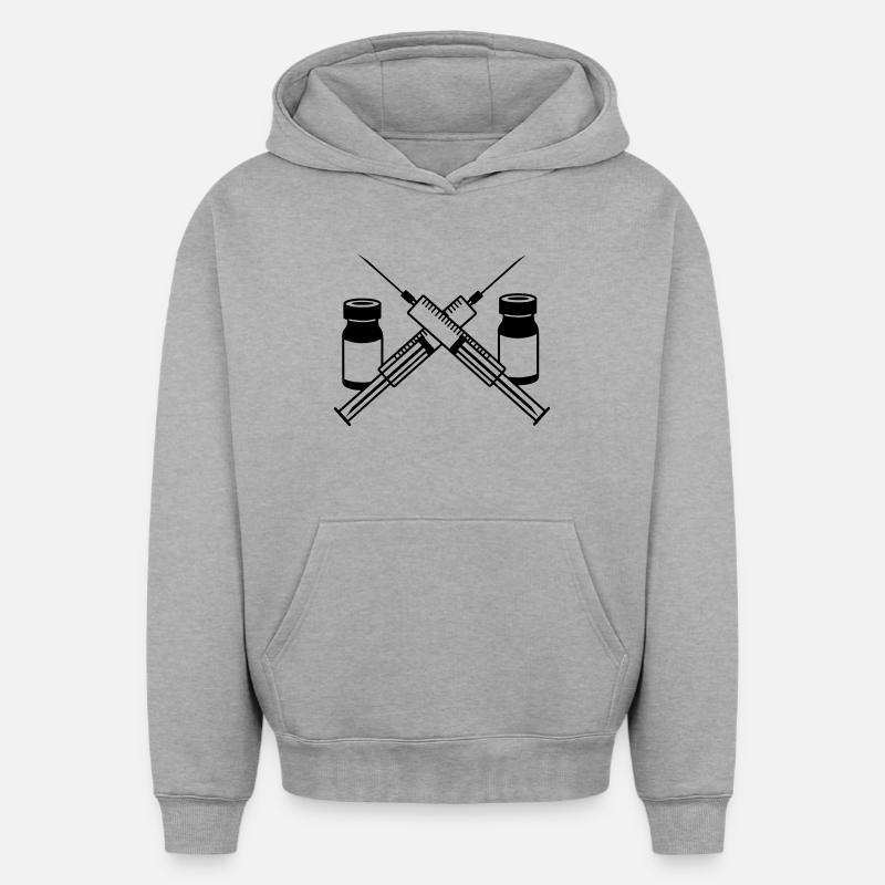 Deux seringues, deux bocaux - Sweat à capuche unisexe oversize épais SPREAD - gris chiné