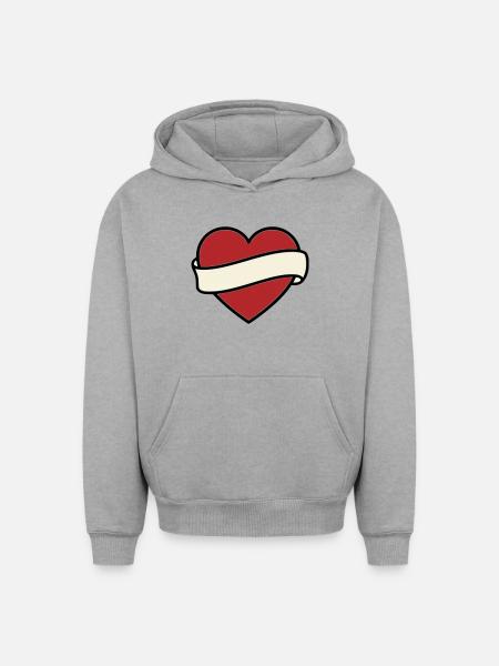 Tattoo Heart Banner Scroll Vector - Oversized Heavyweight Unisex Hoodie - heather grey