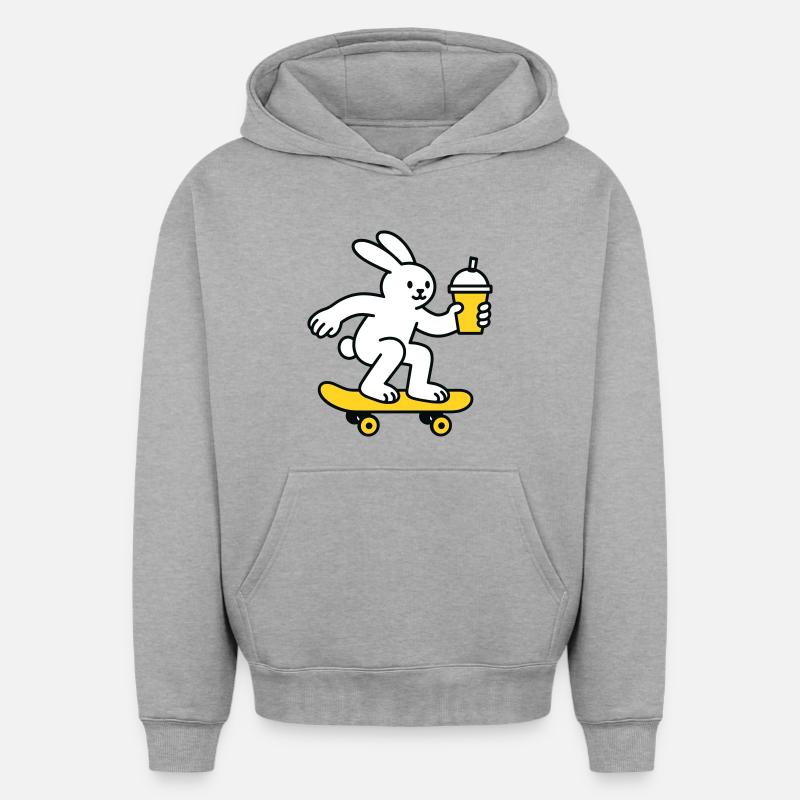 Lapin de patin avec secousse - Sweat à capuche unisexe oversize épais SPREAD - gris chiné