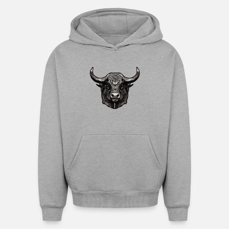 Tête de taureau - Sweat à capuche unisexe oversize épais SPREAD - gris chiné