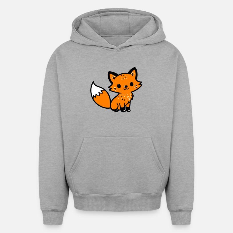 Fox Cute Comic - Sweat à capuche unisexe oversize épais SPREAD - gris chiné