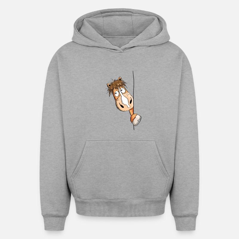 Cheval curieux - Sweat à capuche unisexe oversize épais SPREAD - gris chiné