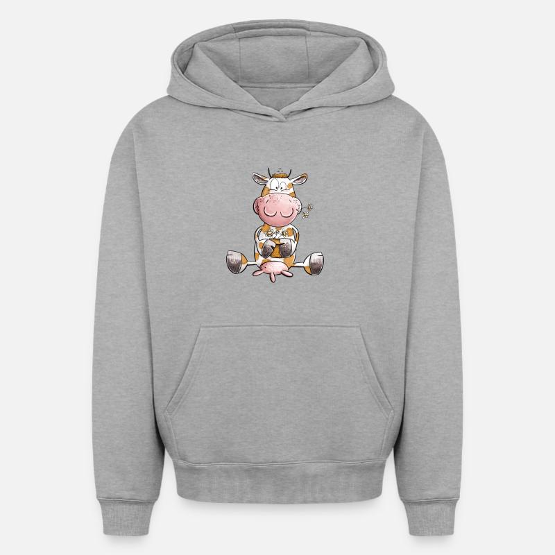 Vache avec des fleurs - Sweat à capuche unisexe oversize épais SPREAD - gris chiné
