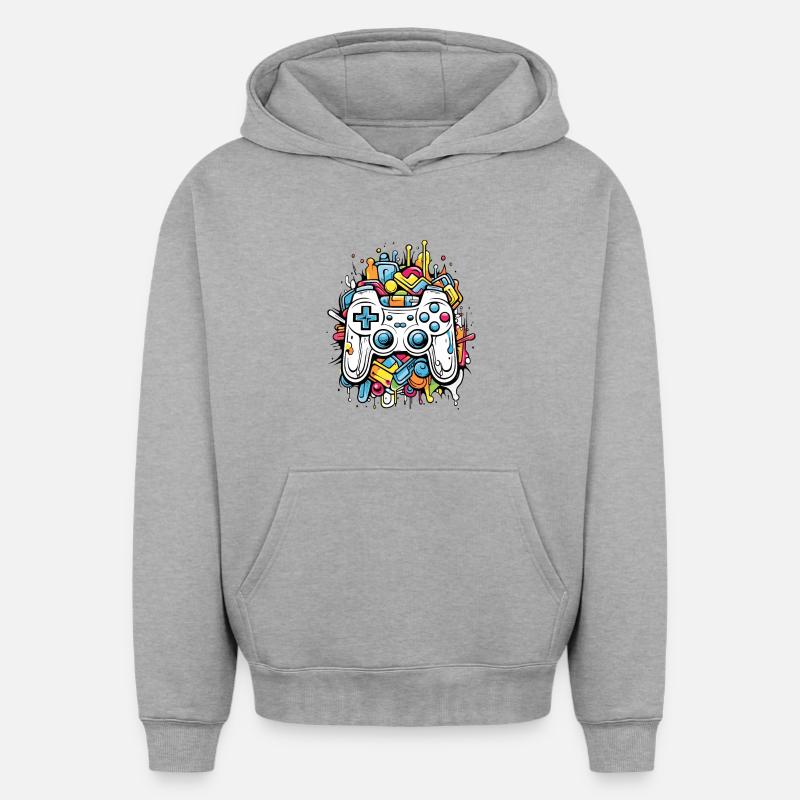 Manettes de jeu - Sweat à capuche unisexe oversize épais SPREAD - gris chiné