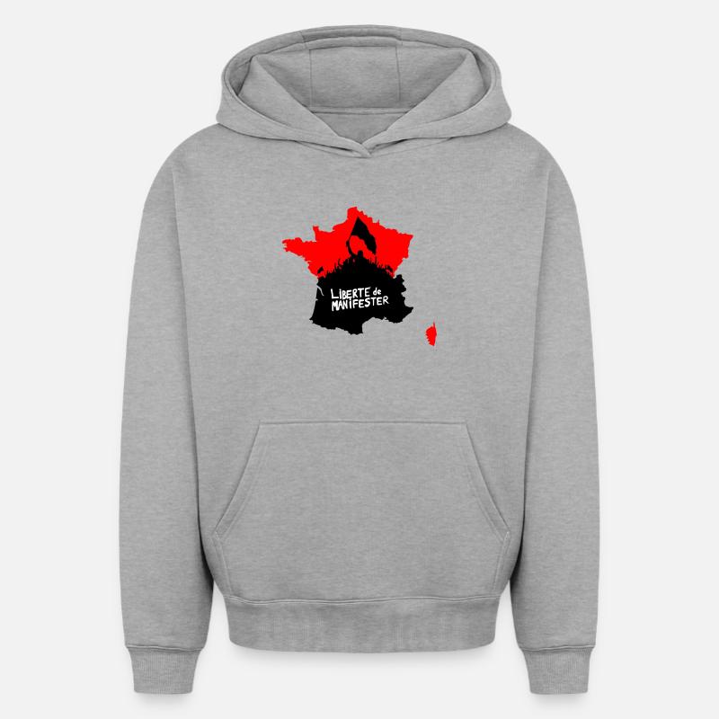 Liberté de manifester - Sweat à capuche unisexe oversize épais SPREAD - gris chiné