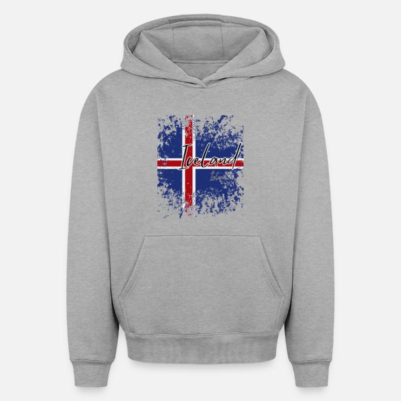 Drapeau de l’Islande, fierté islandaise - Sweat à capuche unisexe oversize épais SPREAD - gris chiné
