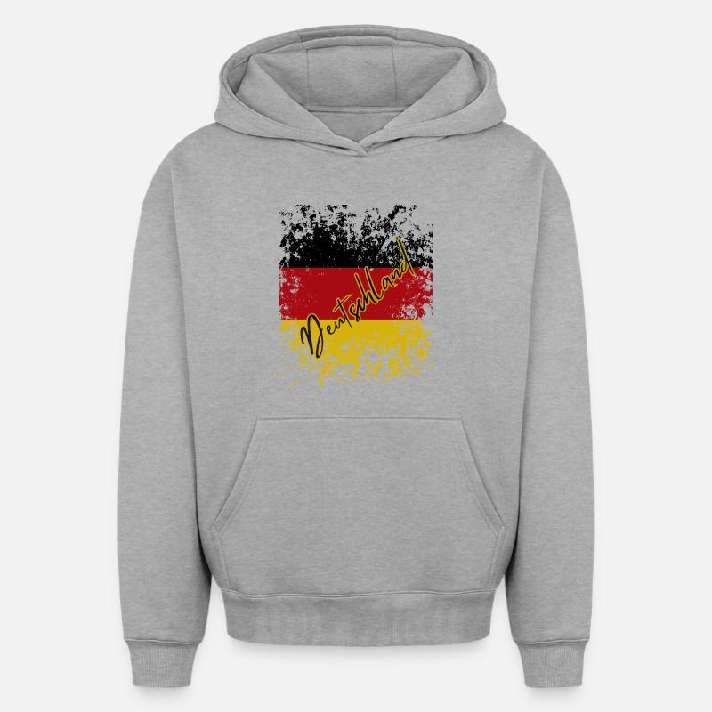 Drapeau grunge allemand, fierté allemande - Sweat à capuche unisexe oversize épais SPREAD - gris chiné
