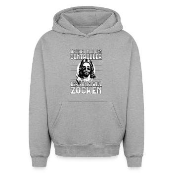 Jeux vidéo amusants - Sweat à capuche unisexe oversize épais SPREAD - gris chiné - Devant - AI Model Female 172 dark (172cm) & AI Model Male 185 light (185cm)