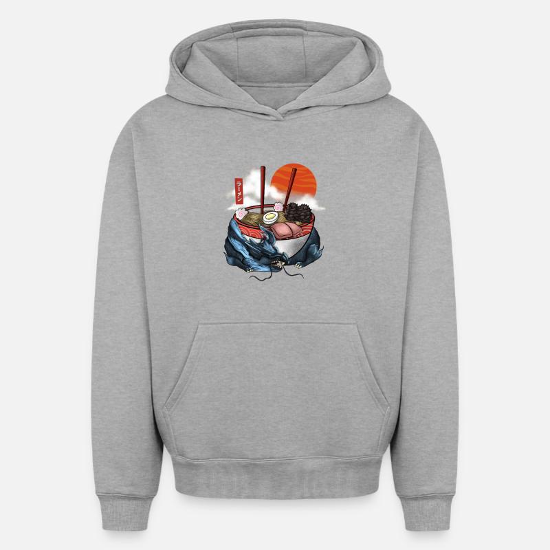 Chemise japonaise Dragon Ramen - Sweat à capuche unisexe oversize épais SPREAD - gris chiné
