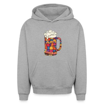Adventure Brasse la bière de randonnée - Sweat à capuche unisexe oversize épais SPREAD - gris chiné - Devant - AI Model Female 172 dark (172cm) & AI Model Male 185 light (185cm)