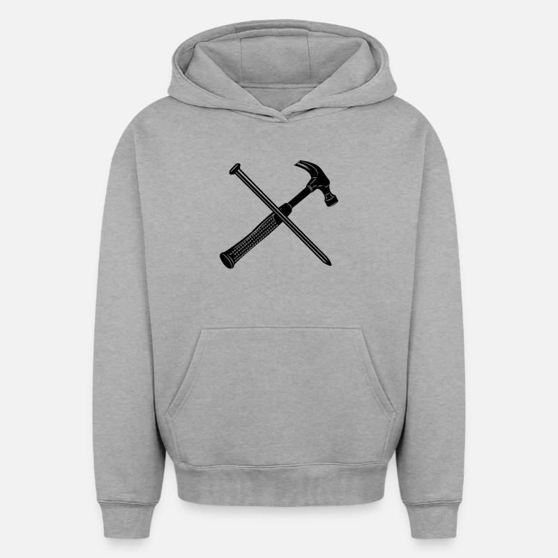 Marteau et clou - Sweat à capuche unisexe oversize épais SPREAD - gris chiné