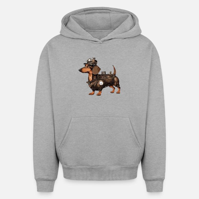 Le teckel Steampunk | Teckel - Sweat à capuche unisexe oversize épais SPREAD - gris chiné
