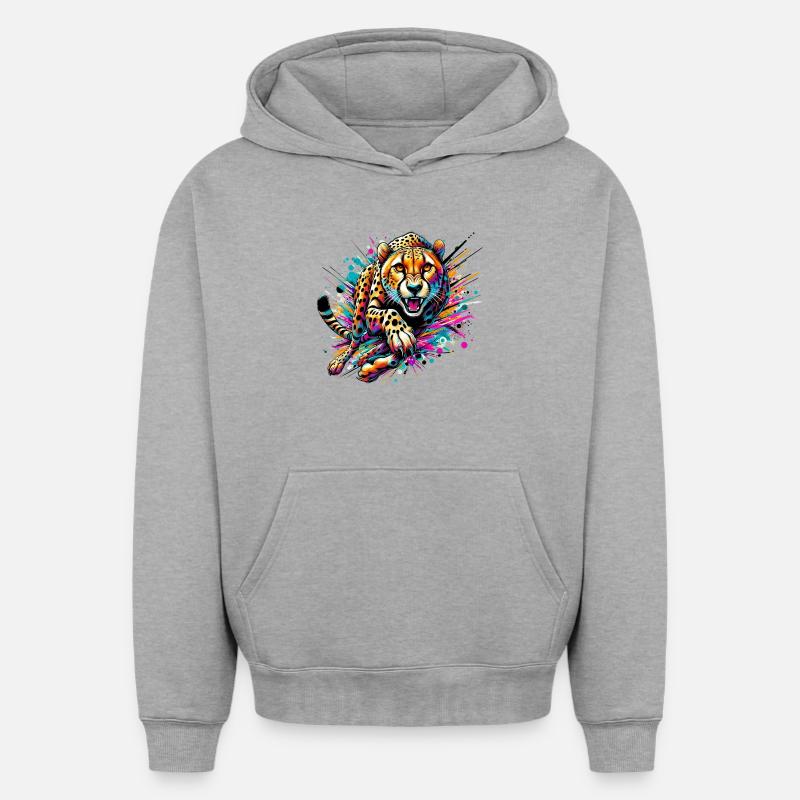 Guépard - Sweat à capuche unisexe oversize épais SPREAD - gris chiné