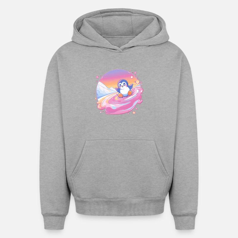 Pastel Penguin Spritz - Sweat à capuche unisexe oversize épais SPREAD - gris chiné