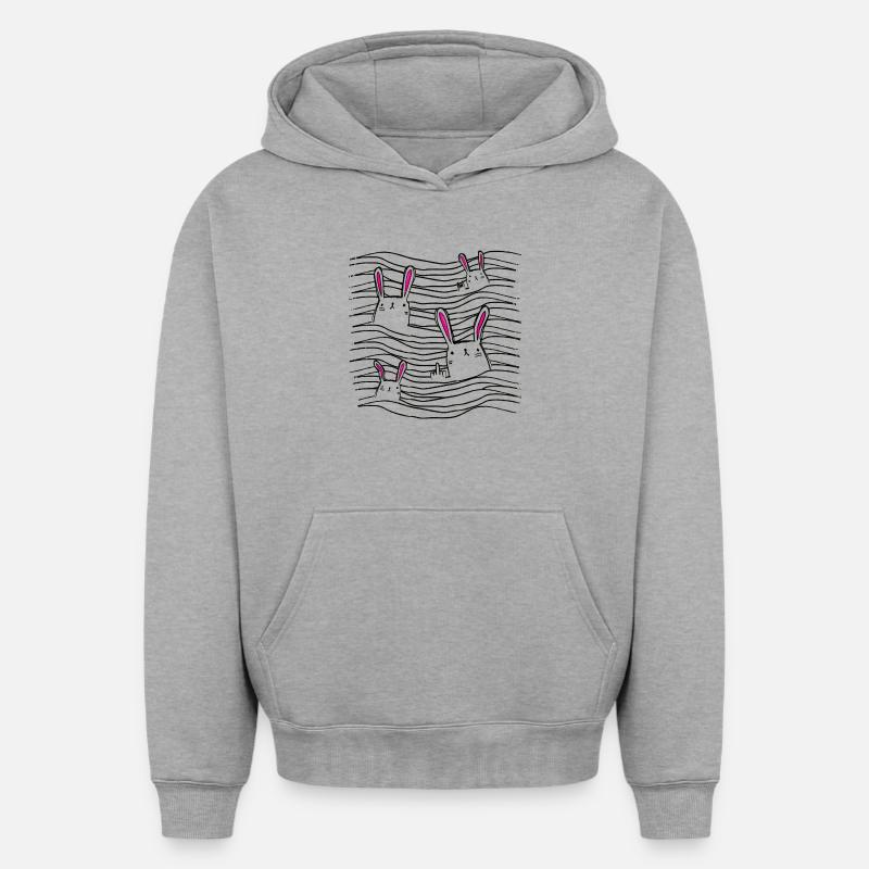 Cheeky lapins - lapin - dessin - Sweat à capuche unisexe oversize épais SPREAD - gris chiné