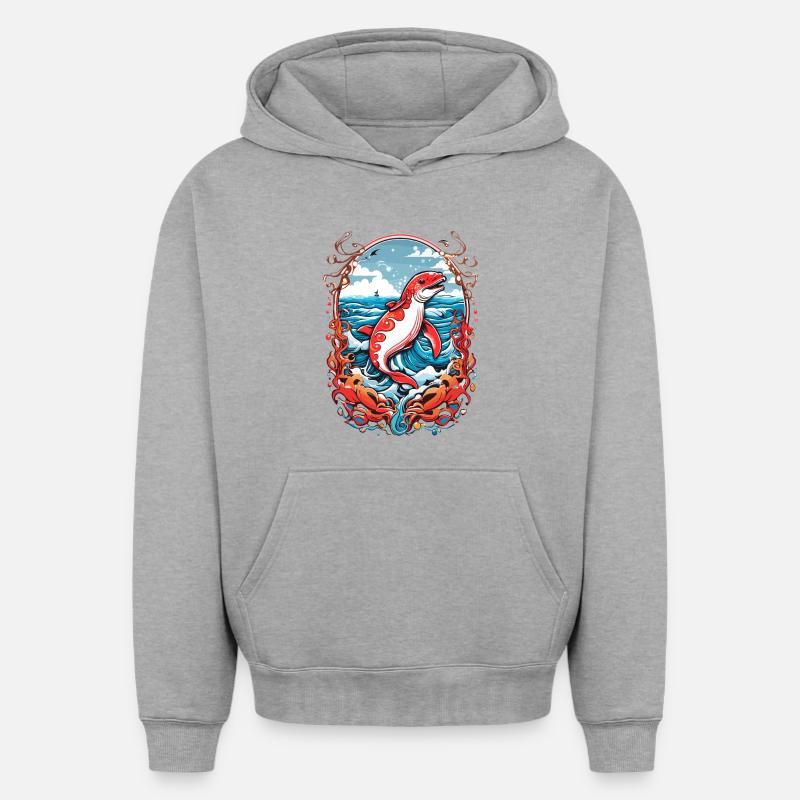 Créatures marines - Sweat à capuche unisexe oversize épais SPREAD - gris chiné