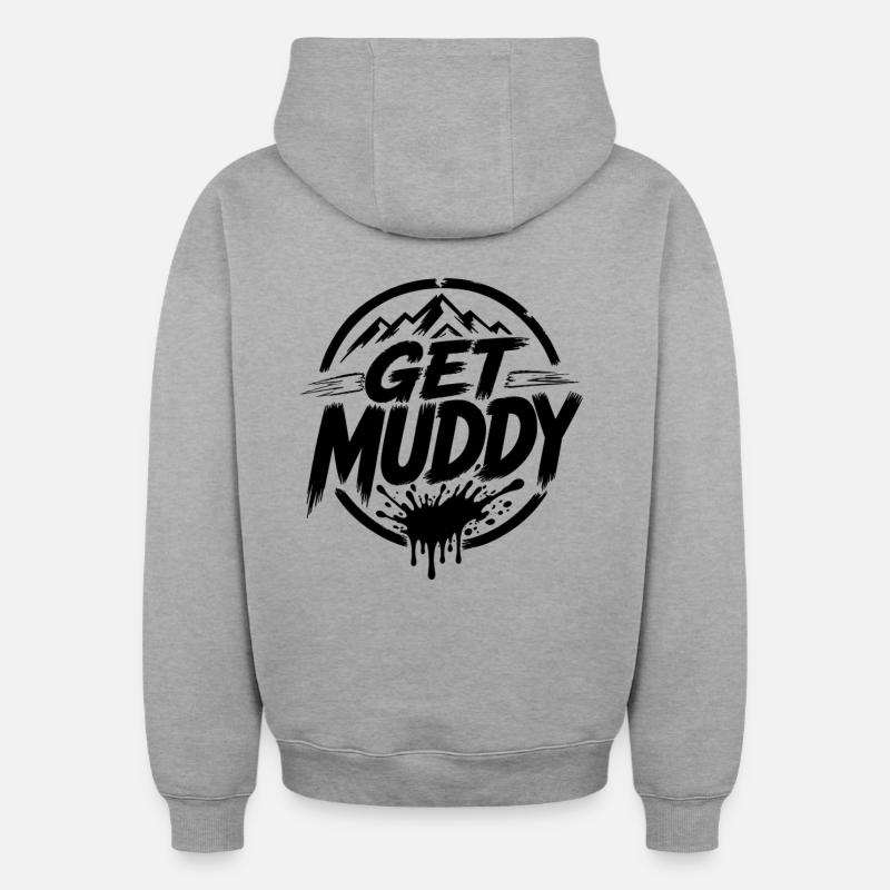 Get Muddy - Logo noir - Sweat à capuche unisexe oversize épais SPREAD - gris chiné