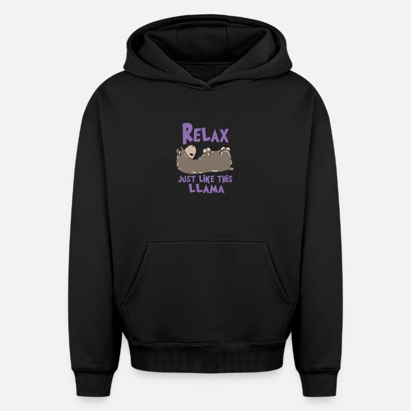 Relax Lama - Sweat à capuche unisexe oversize épais SPREAD - noir