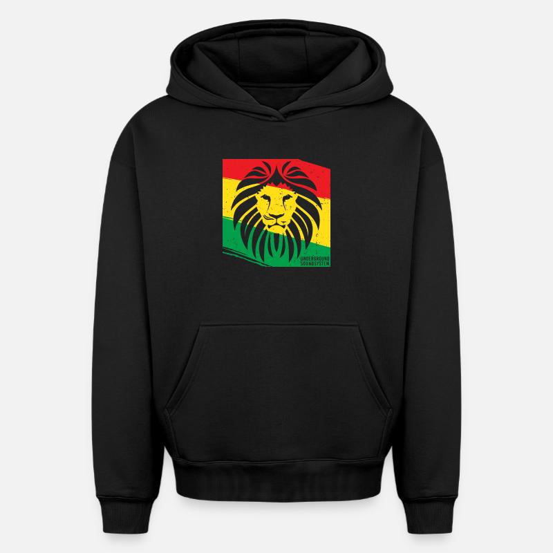 Lion de style rasta - Sweat à capuche unisexe oversize épais SPREAD - noir