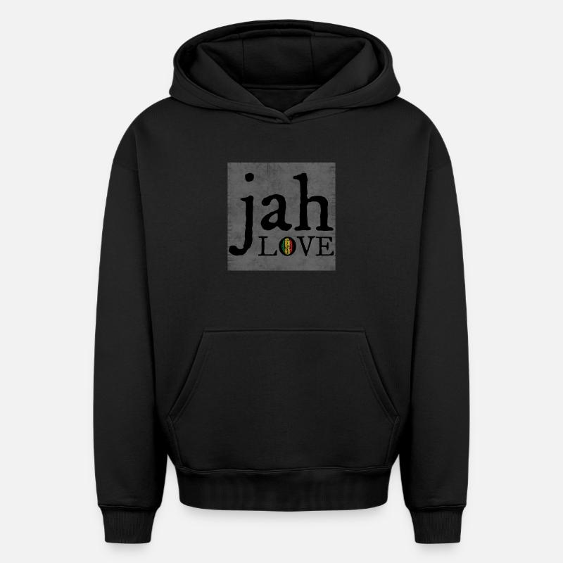 Jah Love Graffiti Design - Sweat à capuche unisexe oversize épais SPREAD - noir