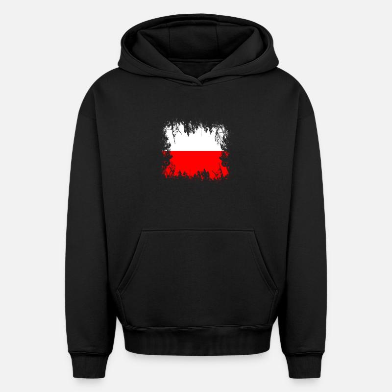 Pologne - Pologne - Sweat à capuche unisexe oversize épais SPREAD - noir
