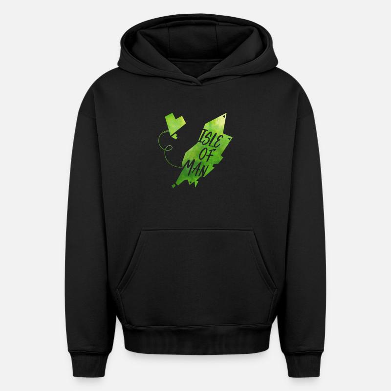 Île de Man - Sweat à capuche unisexe oversize épais SPREAD - noir