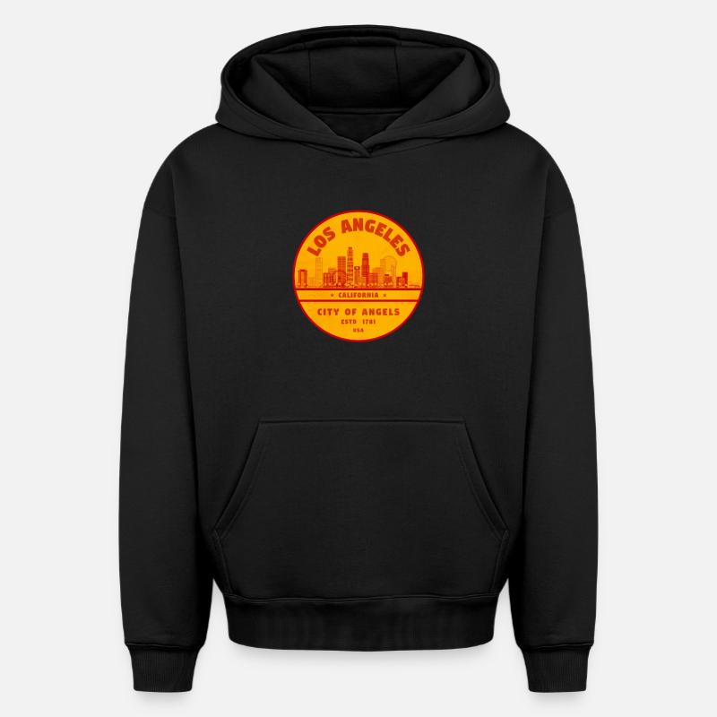 Sunstamp Los Angeles Skyline - Sweat à capuche unisexe oversize épais SPREAD - noir