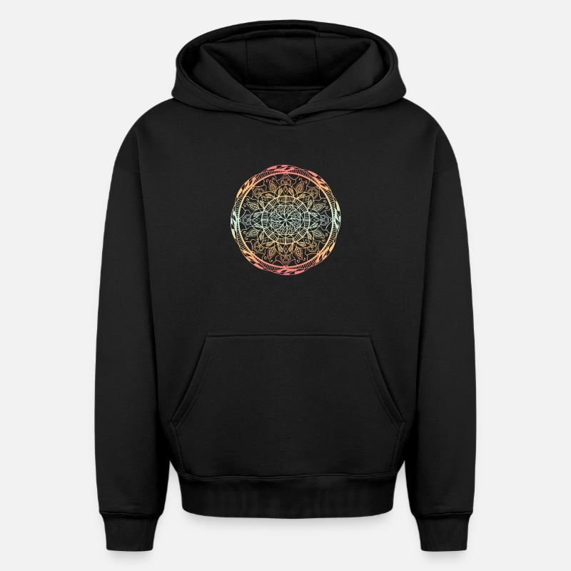 Mandala - Sweat à capuche unisexe oversize épais SPREAD - noir