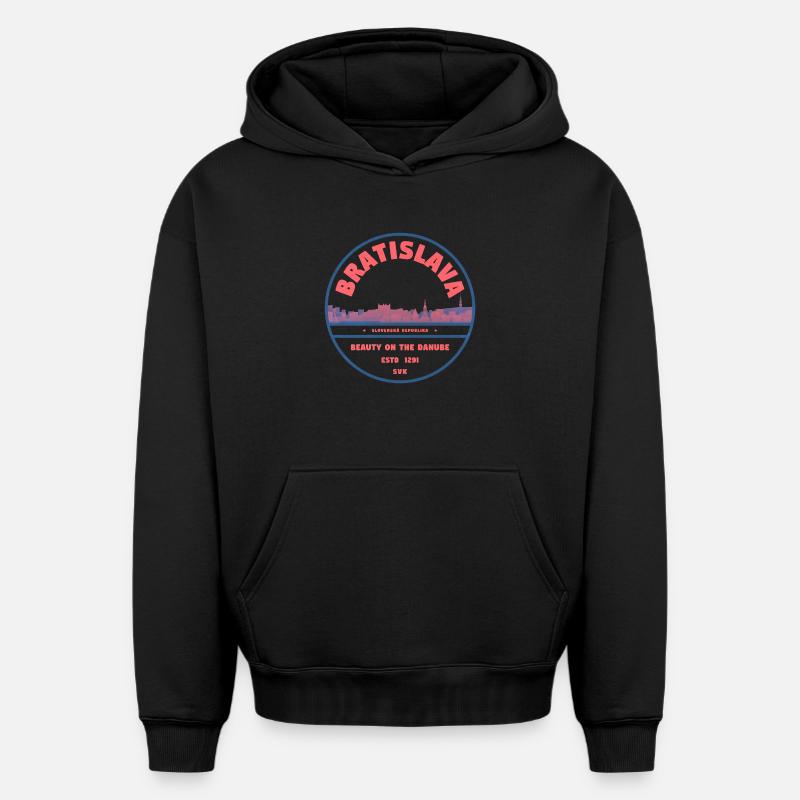 Bratislava Skyline Danube - Sweat à capuche unisexe oversize épais SPREAD - noir