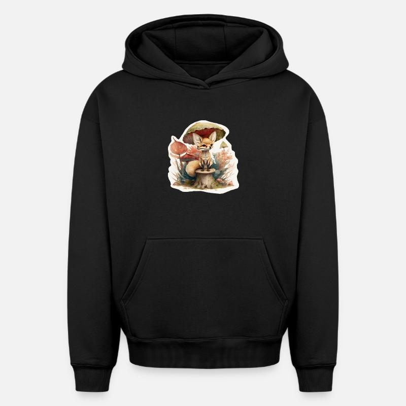 Renard du désert mignon - Sweat à capuche unisexe oversize épais SPREAD - noir