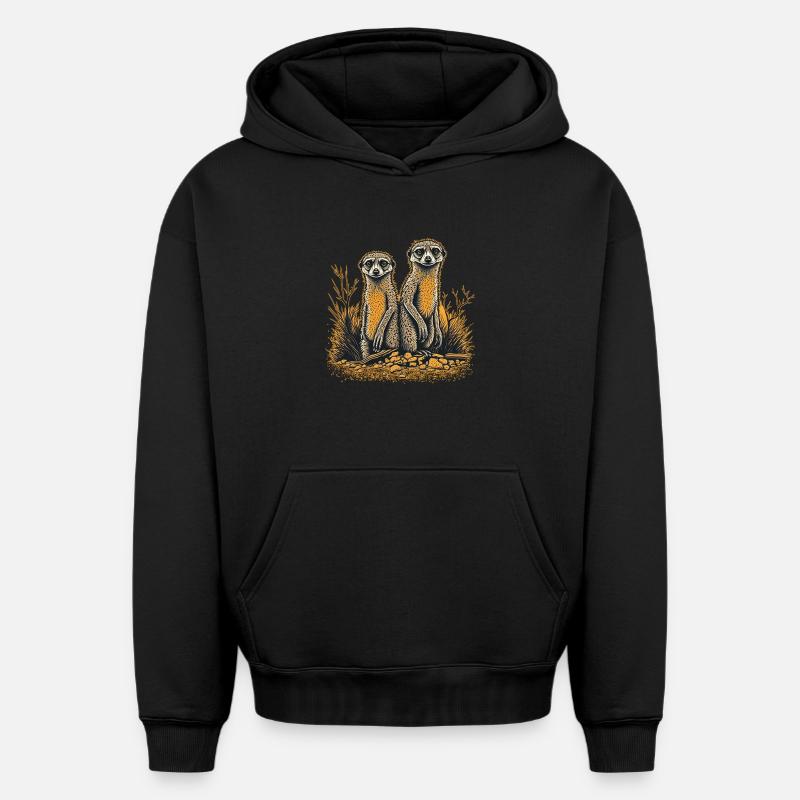 Deux suricates - Sweat à capuche unisexe oversize épais SPREAD - noir