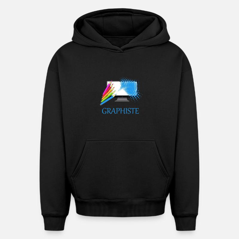 Graphiste - Sweat à capuche unisexe oversize épais SPREAD - noir