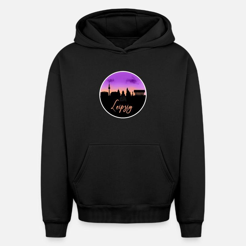 Leipzig Fine Skyline - Sweat à capuche unisexe oversize épais SPREAD - noir