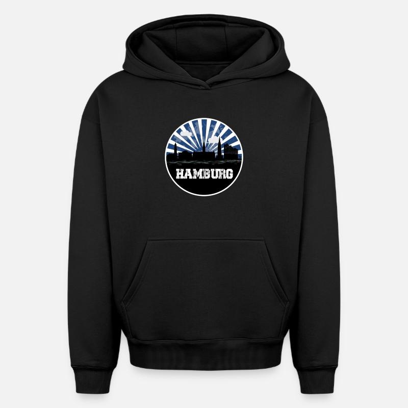 Hambourg Home Game Skyline - Sweat à capuche unisexe oversize épais SPREAD - noir
